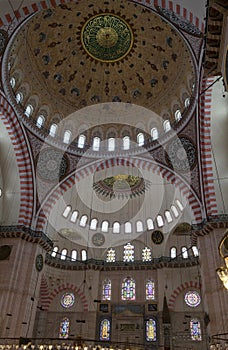 Fragment of the interior of the Suleymaniye mosque with the main dome, the largest mosque in Istanbul